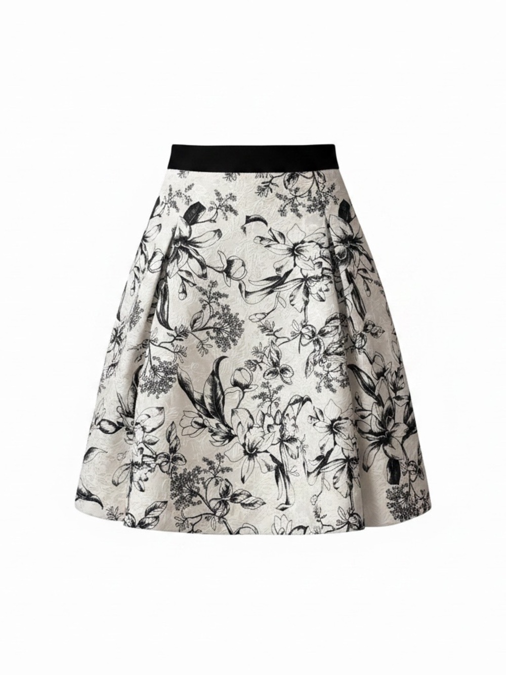 White House Black Market Cream and Black Floral High-Low Skirt